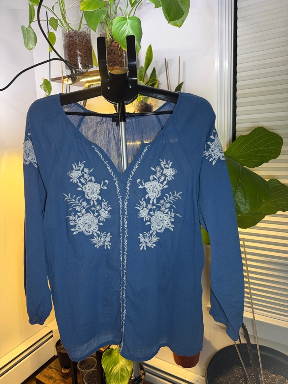 Talbots Blue Embroidered Peasant Blouse 1X